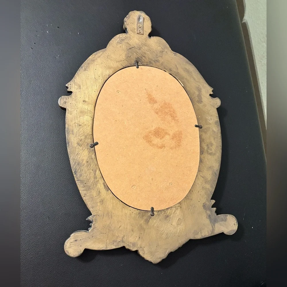 3D CHERUB ANGELS OVAL PLASTER WALL MIRROR HOLLYWOOD REGENCY GOLD